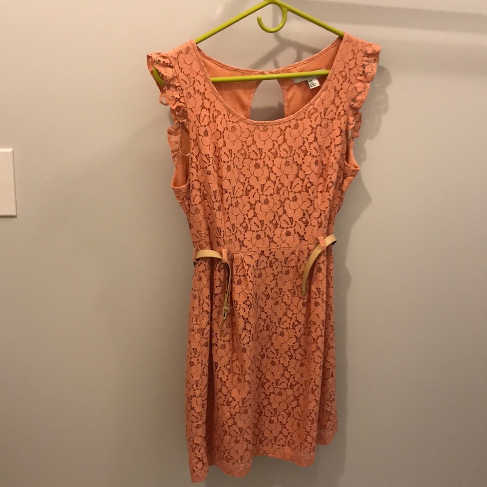 Forever 21 Coral Lace Dress with Nude Belt